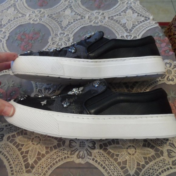 Markus Lupfer Gray/Black Print Silver Tone Metal Embellish Loafer Size 38M - Picture 12 of 14